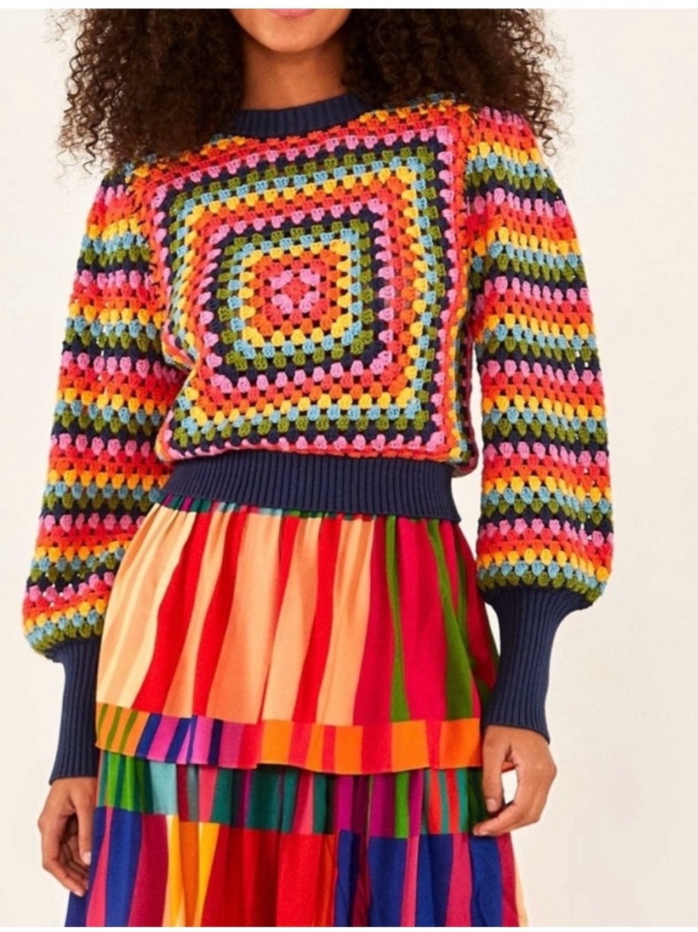 Farm Rio Crochet Cropped Sweater Size M